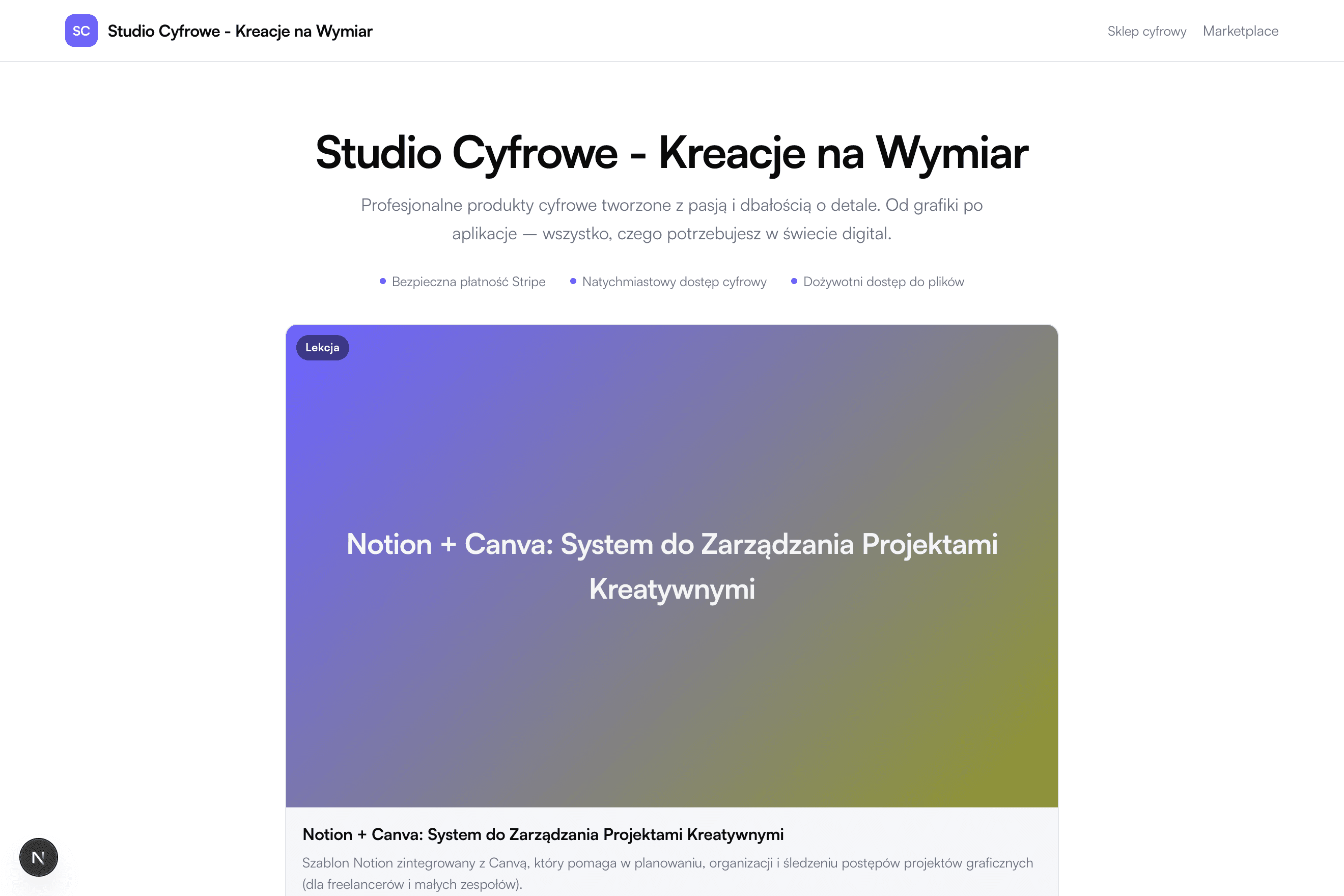 Realny zrzut sklepu Czapa Studio w szablonie Minimal — jasny, jednokolumnowy storefront z kartą produktu i przyciskiem zakupu.